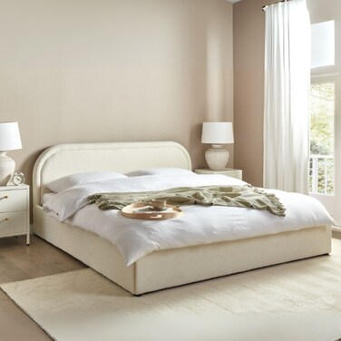 Ember Enclave Upholstered Premium Queen Size Bed (160 X 190 CM) Beige Color