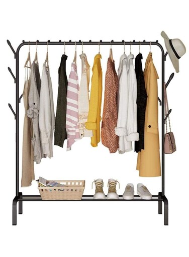 rack cloth stand Clothes Hanger Stand Clothes clothes hanger Dryer Rail with 8pcs Branch Hook Bottom Storage 110cm Length Large Space for Shoes Clothes Jacket Umbrella Hats Scarf Handbags