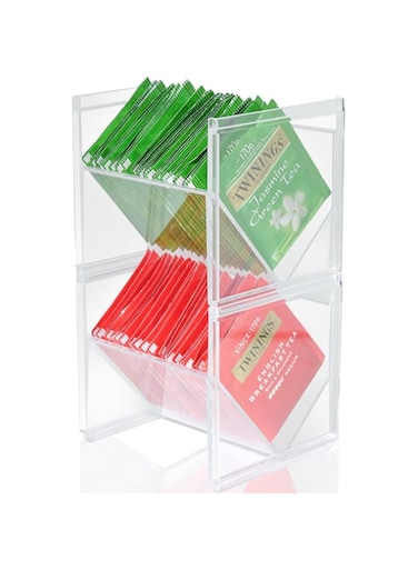 SYOSI 2Pcs Tea Bag Storage Organizer, Stackable Clear Plastic Tea Holder and Coffee Pod Containers, Sugar Creamer Box for Drawer Countertop Cabinet Coffee Station, 4.6&rdquo;Lx4.0&rdquo;Wx4.3&rdquo;H