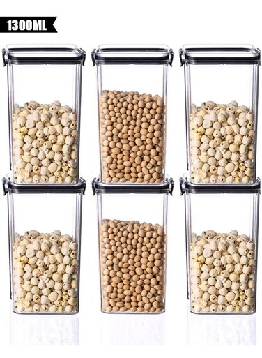 6Pcs Airtight Food Storage Containers Kitchen Canisters for Kitchen Counter Pantry Organizers and Storage Kitchen Organizers and Storage (1300ml)