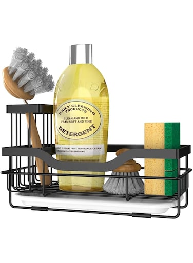 Kameety Kitchen Sink Caddy Sponge Holder, 304 Stainless Steel Holder For Sink, Kitchen Organizer Soap Brush Dispenser, Sponge Holder For Kitchen Sink Holder, Countertop With Removable Drain Tray