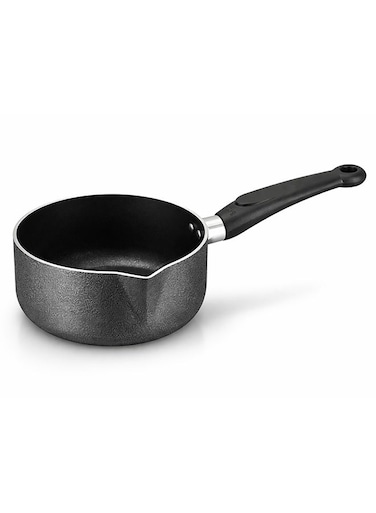 Non Stick Milk Pan 16 cm (1.5 Ltr) &acirc;&euro;&ldquo; Saucepan with Pouring Spout, PFOA &amp; PFAS Free, Dishwasher Safe, Heat Resistant Bakelite Handle, Gas, Electric &amp; Ceramic Compatible, Grey