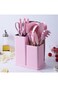 19pcs pink silicone spatula set with holder&mdash;BPA-free, heat-resistant, safe for nonstick cookware.