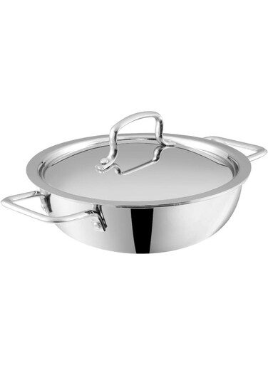 PLATINUM TRIPLY STAINLESS STEEL EXTRA DEEP KADAI/KADHAI WITH STAINLESS STEEL LID - 2.2 LITRES (22 CM), VTK022, COOKING POT, FRYPAN, CASSEROLE