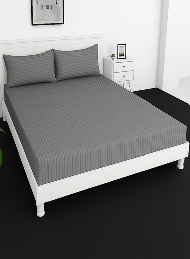 Deep Fitted Elastic Bedsheet Set With Pillow Covers, King/Queen/Double/Single Sizes, Color Grey, Depth 30cm