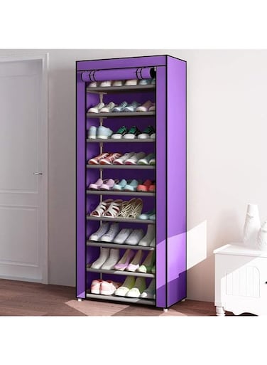 Sulfar 10 Tiers Shoe Rack Storage Box, Foldable Shoes Organizer Cover Shoe Cover Rack, Organizer Storage, Shoe Storage 158cm X 60cm X 30cm (Purple)