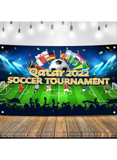 Littleloverly Qatar 2022 Soccer World Tournament Banner Backdrop Decorations - Soccer Matches/Football Tournament Bar Party Banner Decorations