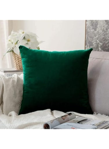 Khazna Velvet Pillow Covers, Soft Solid Decorative Square Throw Pillow Covers Set Cushion Case for Sofa Bedroom Car 18 x 18 Inch 45 x 45 cm (18''x18'', Dark Green)
