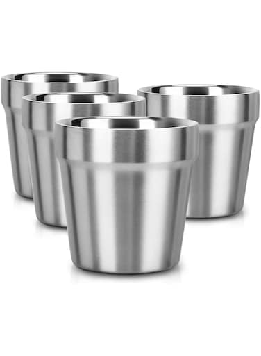 Khazna Mini Stainless Steel Cups, Metal Drinking Cups, Stackable 304 Stainless Steel Cups Double Wall Small Metal Insulated Drinking Cups Glasses 6 oz Set of 4 for Home Restaurant Party Camping