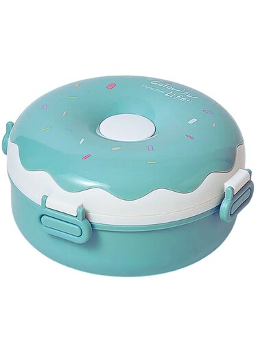Twisoo Donut Plastic Lunch Box - Double Decker, BPA Free, Leakproof, Clip Lock, 3 Compartments, with Spoon &amp; Fork, Perfect for Kids' Snacks and School Lunches (Green)