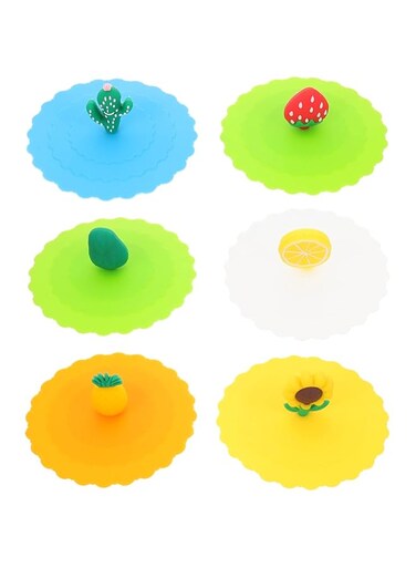 Alipis 6pcs Mug Covers Silicone Cup Lids Mug Caps Fruits Design Drink Mug Lid Stopper Topper for Water Coffee Beverage Tea Cup