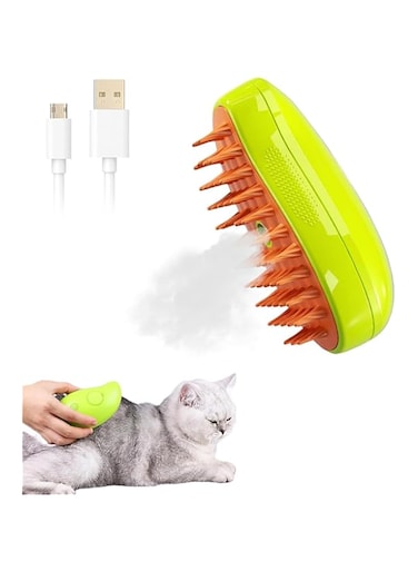 CEVAF 3 In1 Self Cleaning Steamy Cat Brush - Rechargeable Multifunctional Cat Steamer Brush for Massage, Silicone Pet Grooming Brush, Removes Tangled and Loose Hai