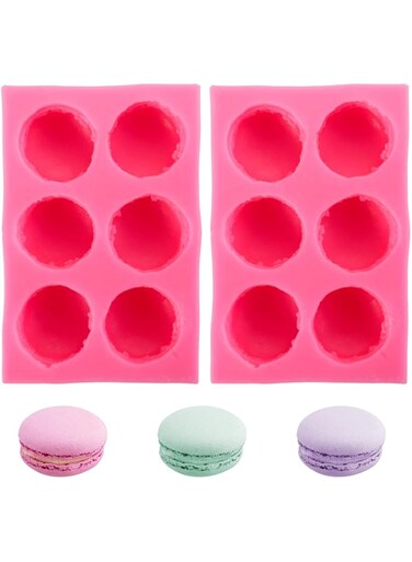 Hedume 2 Pack 6-Cavity 3D Macaroon Silicone Mold, Macaron Hamburger Baking Molds, Perfect for Candle, Muffin, Cake/Cupcake Decorating, Mini Soap, Bath Bomb