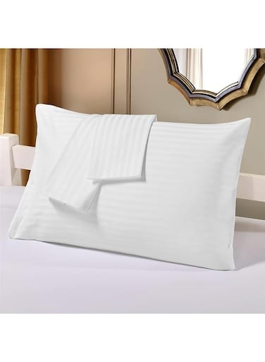 Linen Klub Standard Pillowcase 2-Piece Set - Luxurious 100% Cotton 250TC Sateen with Elegant 1 cm Stripe Design, Size: 50 x 75 cm, Crisp White for a Touch of Sophistication in Your Bedroom