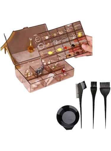 Hebron 3 Layer Acrylic Jewelry Box with Hair Dye Color Brush and Bowl Set.