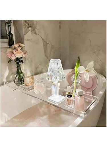 XINGLL Acrylic Bathtub Caddy Tray, Decorative Clear Acrylic Serving Tray, Makeup Vanity Organizer Display Shelf, Bathroom Coffee Mirror Food Countertop Storage Holder