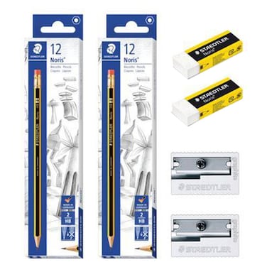 Staedtler Noris HB Pencils 2 PCS and Eraser 526N20 2 PCS with Sharpener 510-50 2 PCS