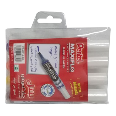 Pentel Maxiflo Chisel Tip White Board Marker Wallet 4 PCS