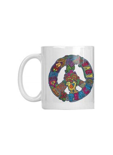 3-Piece Peace Love And Happiness Printed Mug White/Blue/Black