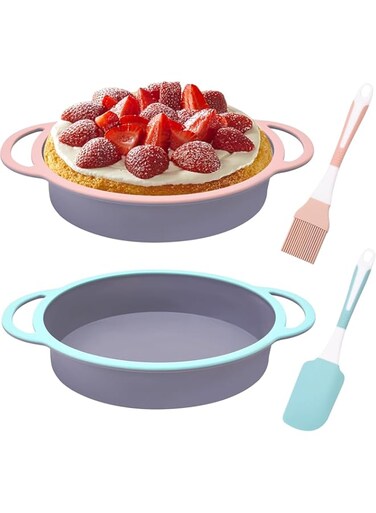 Azonee Round Cake Pans Silicone Baking Pan Round Silicone Cake Mold for Layer Cake Cheese Cake and Rainbow Cake 9 Inch Cake Pans Easy to Move Set of 2 Cake Pan