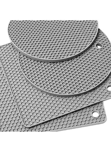 4basix Silicone Trivet Mats, 4Pcs Easy to Wash &amp; Dry Multi- Purposed Drying Hot Pads for Kitchen Heat Resistant, Non-Silp Durable Honeycomb Design Potholders for Hot Dishes, Grey