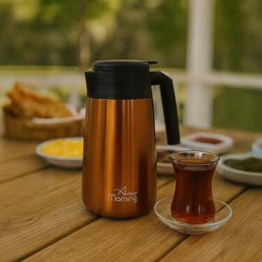 Morning Stainless Steel Thermos Flask 1.2L, Vacuum Thermal Carafe, Leakproof Insulated Coffee Carafe, Hot and Cold Beverage Dispenser Double Wall, 12 Hours Heat Retention, 40 oz, Copper Color - SI232250