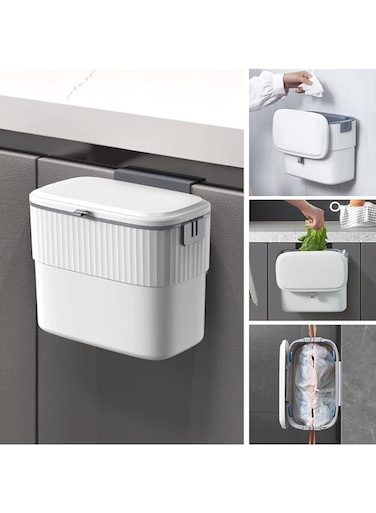 KASTWAVE Kitchen Trash Can, 1.8 Gallon Hanging Trash Can with Lid, 7 Liter Wall Mounted Garbage Can for Kitchen Cabinet Door, Small Under Sink Trash Can for Cupboard, Bathroom