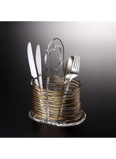 Vague Acrylic Bark Design Cutlery Holder, 21 cm Size, Transparent/Gold
