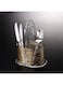 Vague Acrylic Bark Design Cutlery Holder, 21 cm Size, Transparent/Gold