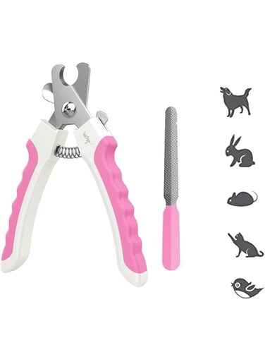 Pet Nail Clipper with Nail File, Stainless Steel Cat Nail Clipper, Professional Dog Nail Clipper with Safety Lock and Protective Guard, for Puppies Kittens (Pink)