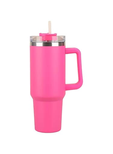 VIO&reg; Stainless Steel Vacuum Cup Sports Water Bottle 40 OZ Travel Mug with Handle and Straw Insulated Thermos for Hot Cold Drinks Coffee Tea Cup Tumbler for Gym Car Indoor Outdoor 1200 ML (Hot Pink)