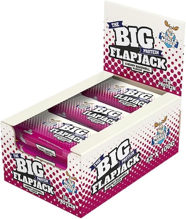 Food Factor Muscle Moose Big Protein Flapjack, Protein Oat Bar, Oatmeal 15G Protein (Pack Of 12, Cherry Bakewell)