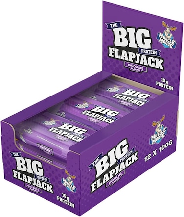 Food Factor Muscle Moose Big Protein Flapjack, Protein Oat Bar, Oatmeal 15G Protein (Pack Of 12, Chocolate)