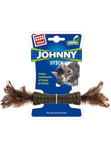 Gigwi Catnip Johnny Stick, Brown, 7070, Gigwi Catnip Johnny Stick With Double Side Natural Feather, G10111A