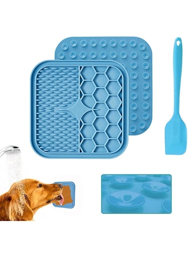 Proxima Direct Super Suction Dog Lick Mat with Treat Dispensing, Slow Feeder Peanut Butter Mat - Ideal for Pet Bathing, Grooming, and Training - Includes Extra Spatula. (2 Pack)