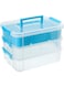 JUXYES 3-Tiers Stack Carry Storage Box With Divided Tray, Transparent Stackable Storage Bin With Handle Lid Latching Storage Container for School &amp; Office Supplies (Blue)
