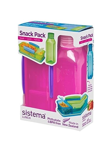 Sistema 1596 Lunch Collection Snack Box 2 Pack, Blue/Green/Pink