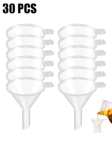 30 Pcs Small Funnel Mini Funnel Kitchen Use Funnels Clear Plastic Narrow Neck Plastic Funnels Urn Filling Tool for Lab Bottles Sand Art Perfumes Spices Activities