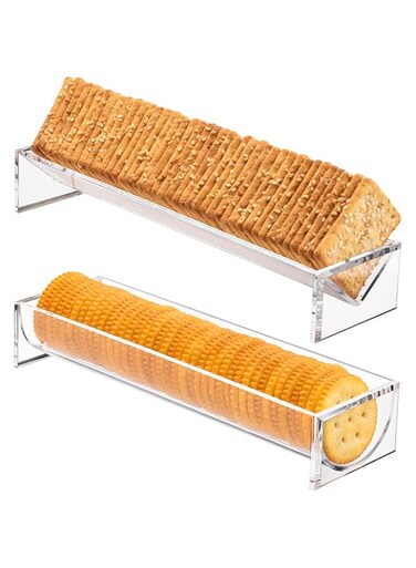 Srenta Clear Cracker Tray for Serving, Set of 2 Rectangular Cracker Holder for Serving Trays, Acrylic Food Display Cracker Serving Stand for Home, Party &amp; Charcuterie Board Platter