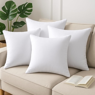 Home Luxury Cushion Filler, Decorative Pillow Inserts (Pack of 4, White) - Square Indoor Bed and Couch Pillows - Hollowfibre Cushion Fillers (Pack of 4, 50 x 50 cm)