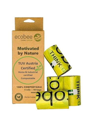 100% compostable &ndash; Dog &amp; Cat pet poop bags, Unscented, Certified Home &amp; Industrial compostable, 22cmx33cm, eco-friendly, leak proof &amp; Strong poo bags for Dogs, cat litter   3 Packs (180 Bags)