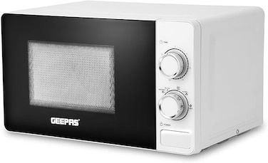 Geepas 20L Microwave Oven - 1100W Solo Microwave Oven with 5 Power Levels - Reheating, Defrost &amp; 30 Minute Timer Function - 2 Rotary Dials - Oven for Standard Size of Dinner Plate