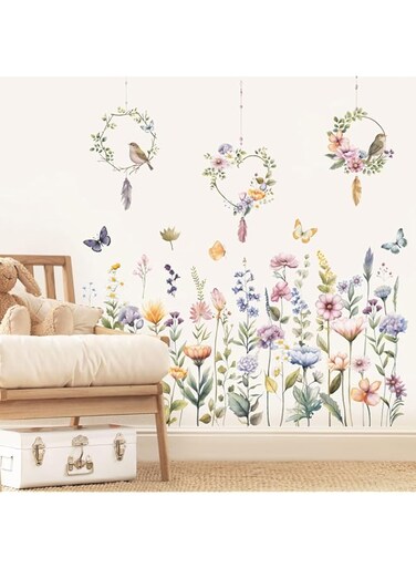 Flower Wall Decals, Wildflower Birds Wall Decals, Dreamcatcher Wall Stickers Vinyl Peel And Stick, Wall Decal Self Adhesive Wall Art Sticker For Aisle Living Room Art Decor Wall Stickers