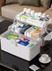 Family Medicine Storage Box Container, 3 Layers Folding First Aid Box Organizer with Locking Lid Handle, Multipurpose Durable Craft Tool Case Plastic Professional Emergency Bin for Home Travel Car Camping Office