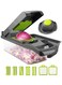 Chopper With Container Onion Chopper Dicer Quick Potato Cutter Kitchen Tool 7 Blade Vegetable Fruit Chopper Slicer With Cleaning Brush Drain Basket (Gray)