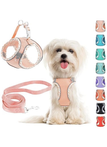 Small Dog Harness and Leash Set, No Pull Adjustable Reflective Breathable Mesh Step in Dog Harness Easy Walk Dog Harness for Extra Small/Small Medium Dog Cats Puppy Outdoor Hiking Training (Pink XXS)