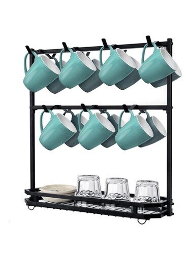 DAYONG Countertop Mug Holder Stand, Rack for 14 Mugs, 2 Tier Coffee Tea Cup Holder, No Hole Cup Holder for Counter Display Storage And Station Kitchen Organizer