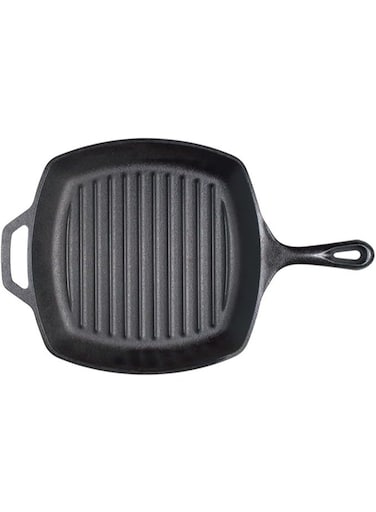 Prestige Cast Iron Grill 25cm/9.8"   Iron Grill Pan with Handle   Pre Seasoned Induction Cookware Black - PR48886