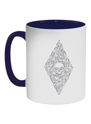 Bones And Skull Printed Coffee Mug Blue/White/Grey 325ml