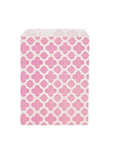 7 x 5 Inch Cookie Bags, 100 Paper Treat Bags - Use As Party Favors Or Candy Bags, Pink With Asian Monogram Paper Food Bags For Baked Goods, For Buffets Or Parties